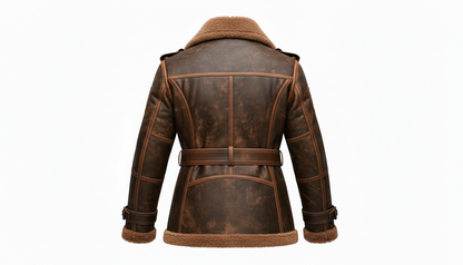 Women's Brown Shearling Leather Aviator Jacket B3 Bomber Real Leather Fur Coat
