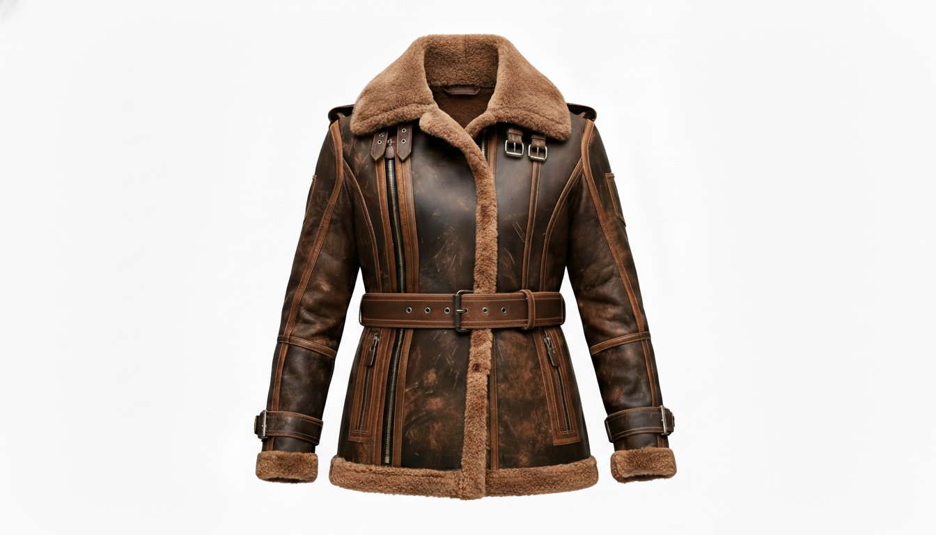 Women's Brown Shearling Leather Aviator Jacket B3 Bomber Real Leather Fur Coat