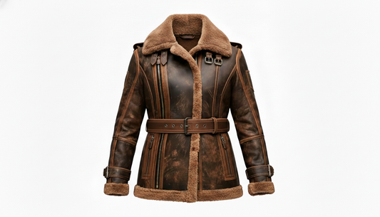 Women's Brown Shearling Leather Aviator Jacket B3 Bomber Real Leather Fur Coat