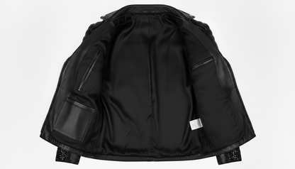 Mens Black Crystal Motorcycle Biker Leather Jacket Moto Rhinestone Slim Fit
