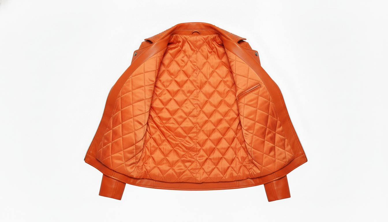 Orange Women’s Genuine Leather Studded Biker Jacket Stylish Moto Zippered Jacket
