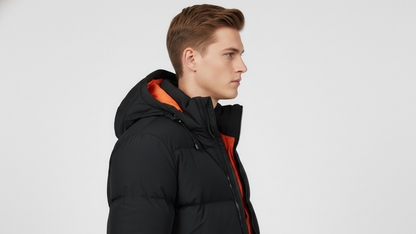 Men’s Black Puffer Jacket Hooded Winter Quilted Warm Lightweight Zip Coat