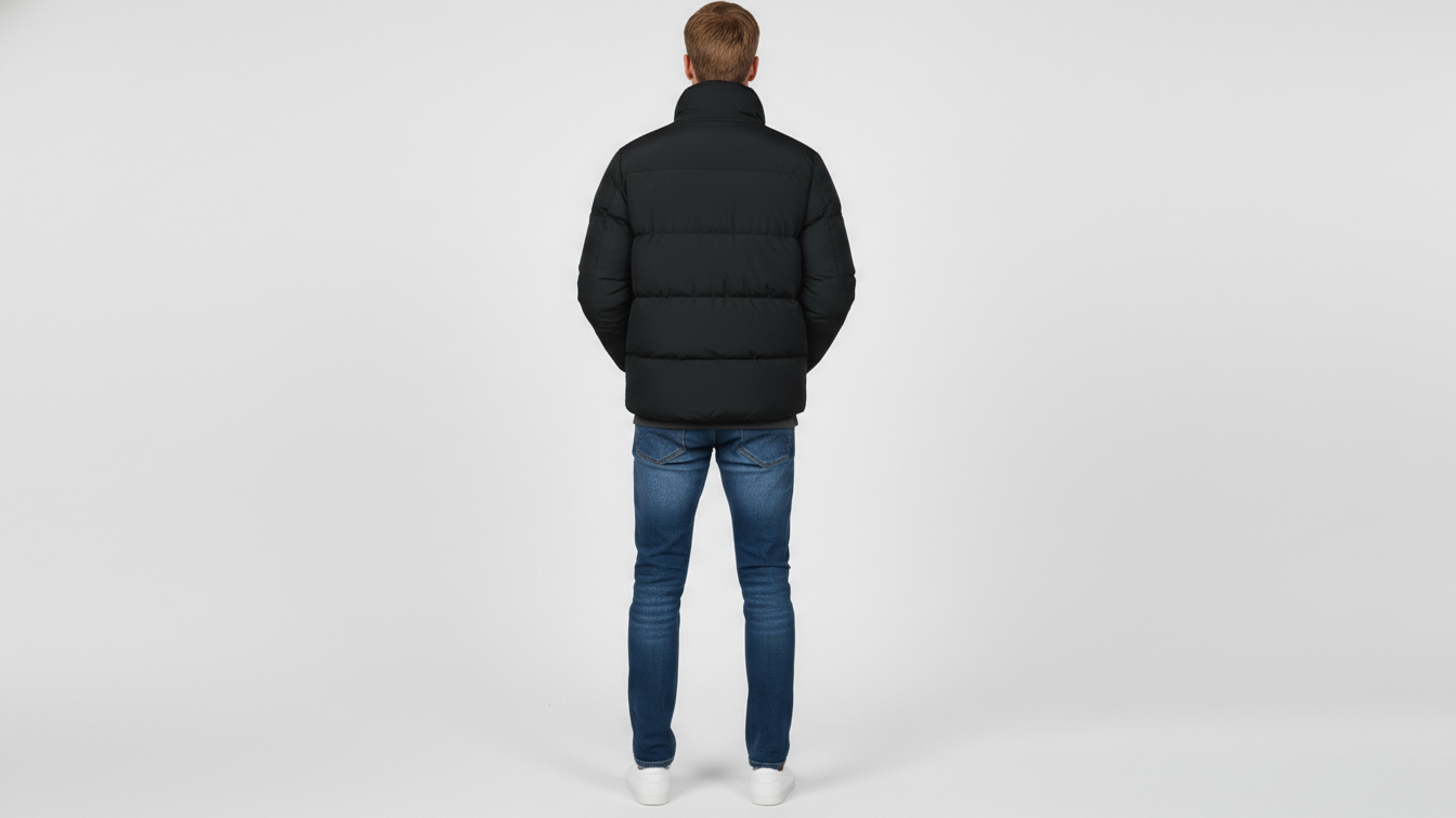 Men’s Black Puffer Jacket Hooded Winter Quilted Warm Lightweight Zip Coat