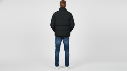 Men’s Black Puffer Jacket Hooded Winter Quilted Warm Lightweight Zip Coat