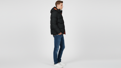 Men’s Black Puffer Jacket Hooded Winter Quilted Warm Lightweight Zip Coat