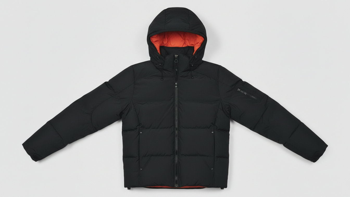 Men’s Black Puffer Jacket Hooded Winter Quilted Warm Lightweight Zip Coat