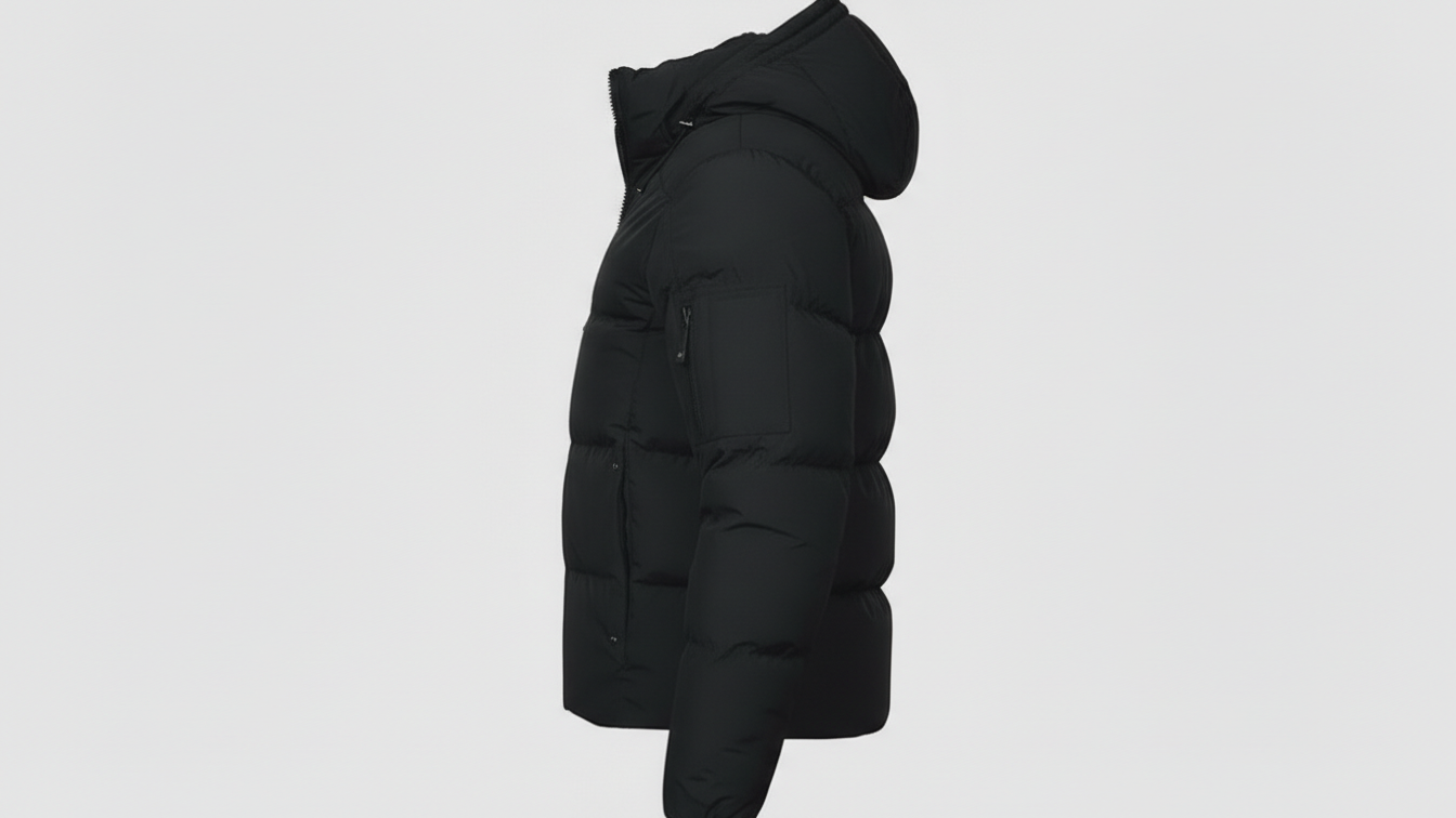 Men’s Black Puffer Jacket Hooded Winter Quilted Warm Lightweight Zip Coat