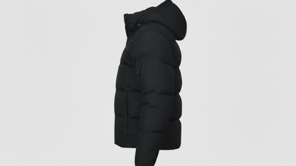 Men’s Black Puffer Jacket Hooded Winter Quilted Warm Lightweight Zip Coat