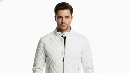 Men’s Leather Jacket Stand Collar Zip Front Casual Biker Style Winter Outerwear