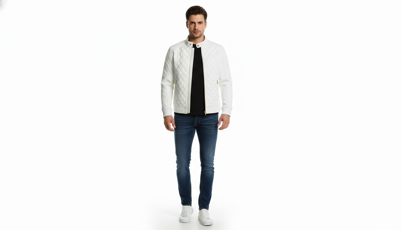 Men’s Leather Jacket Stand Collar Zip Front Casual Biker Style Winter Outerwear