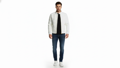 Men’s Leather Jacket Stand Collar Zip Front Casual Biker Style Winter Outerwear