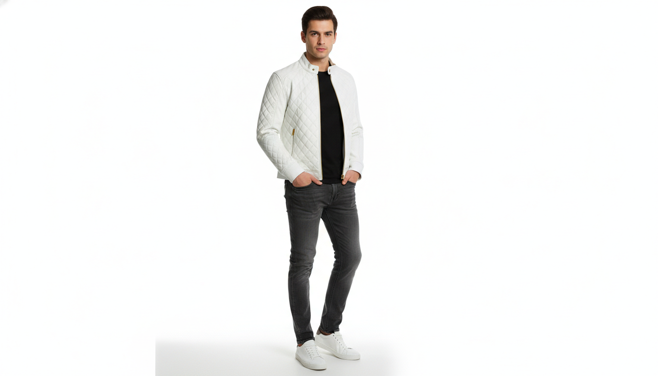 Men’s Leather Jacket Stand Collar Zip Front Casual Biker Style Winter Outerwear