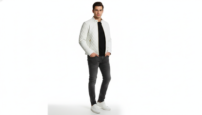 Men’s Leather Jacket Stand Collar Zip Front Casual Biker Style Winter Outerwear