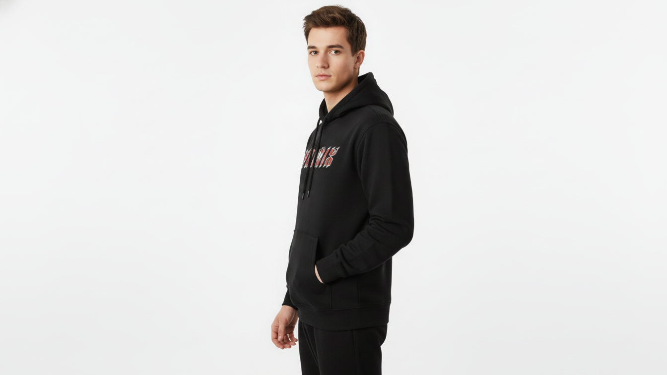 Oversized Men's Black Hoodie -  Streetwear & Casual Wear Fleece Pullover