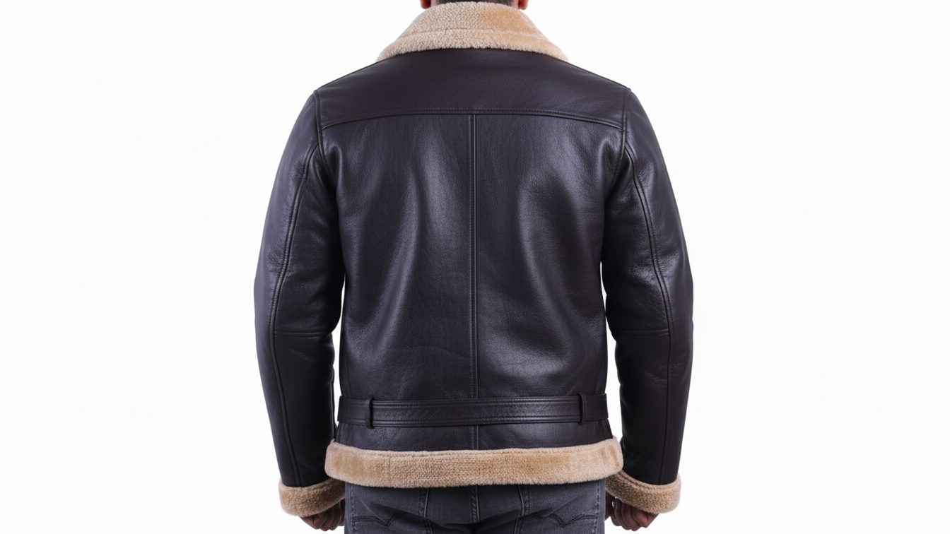 Men’s Black/Brown Leather Shearling Aviator Biker Jacket Fur Lined Winter Coat