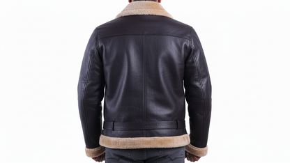 Men’s Black/Brown Leather Shearling Aviator Biker Jacket Fur Lined Winter Coat