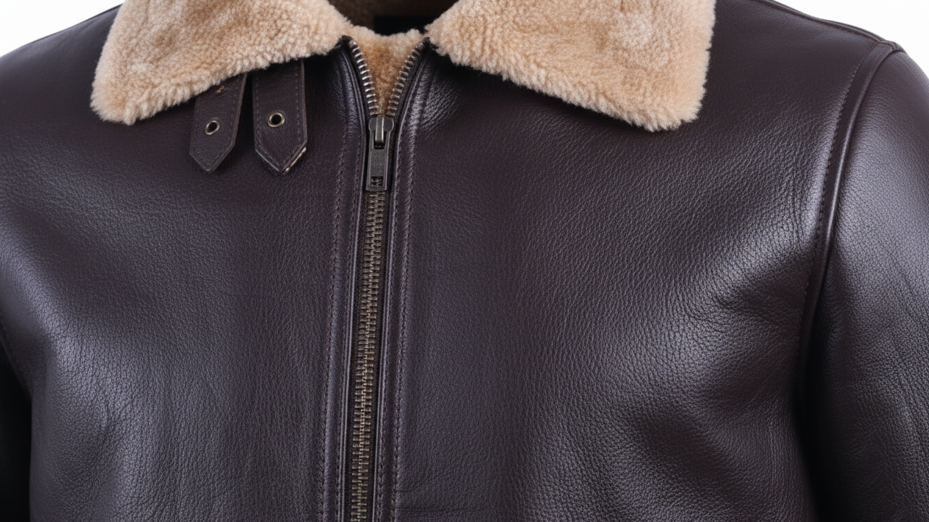 Men’s Black/Brown Leather Shearling Aviator Biker Jacket Fur Lined Winter Coat