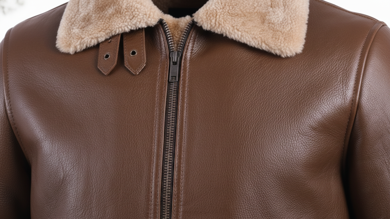 Men’s Black/Brown Leather Shearling Aviator Biker Jacket Fur Lined Winter Coat