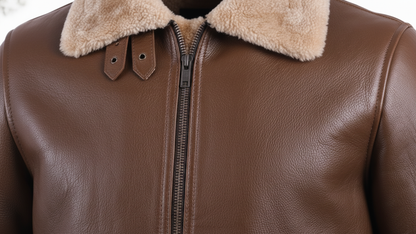 Men’s Black/Brown Leather Shearling Aviator Biker Jacket Fur Lined Winter Coat