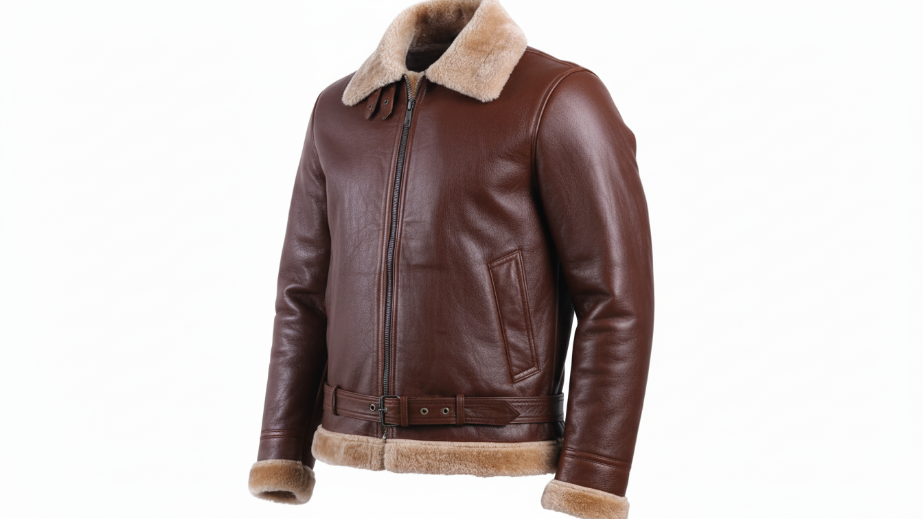 Men’s Black/Brown Leather Shearling Aviator Biker Jacket Fur Lined Winter Coat