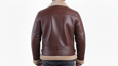 Men’s Black/Brown Leather Shearling Aviator Biker Jacket Fur Lined Winter Coat