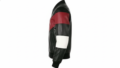 Men’s Black Genuine Leather Café Racer Jacket & Pants Set Black Red Biker Suit