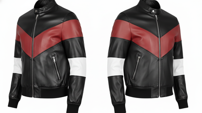 Men’s Black Genuine Leather Café Racer Jacket & Pants Set Black Red Biker Suit
