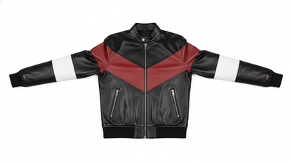 Men’s Black Genuine Leather Café Racer Jacket & Pants Set Black Red Biker Suit
