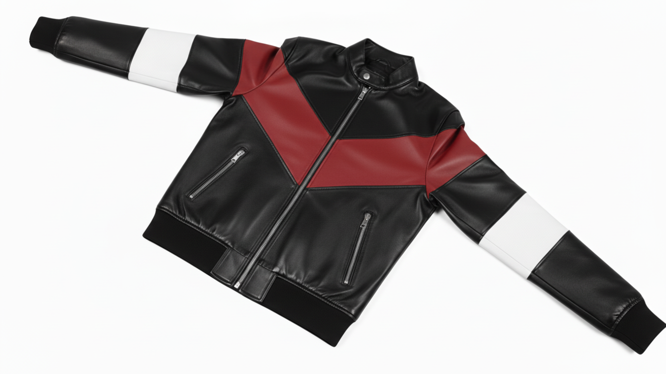 Men’s Black Genuine Leather Café Racer Jacket & Pants Set Black Red Biker Suit