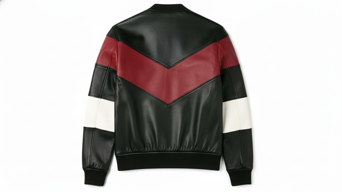 Men’s Black Genuine Leather Café Racer Jacket & Pants Set Black Red Biker Suit