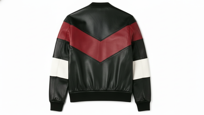 Men’s Black Genuine Leather Café Racer Jacket & Pants Set Black Red Biker Suit