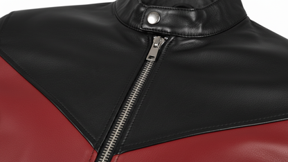 Men’s Black Genuine Leather Café Racer Jacket & Pants Set Black Red Biker Suit