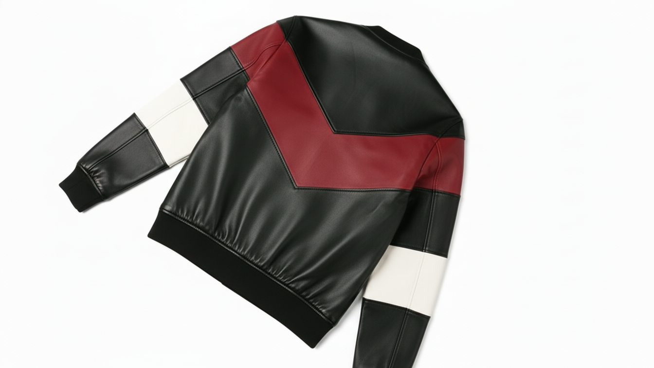 Men’s Black Genuine Leather Café Racer Jacket & Pants Set Black Red Biker Suit