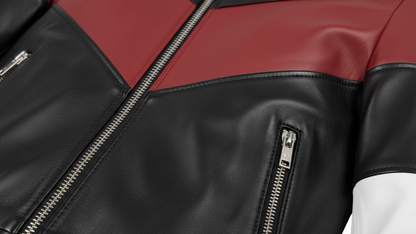 Men’s Black Genuine Leather Café Racer Jacket & Pants Set Black Red Biker Suit