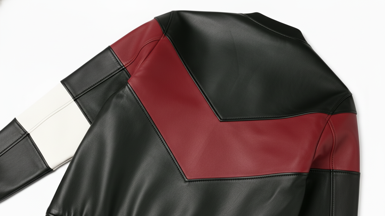 Men’s Black Genuine Leather Café Racer Jacket & Pants Set Black Red Biker Suit