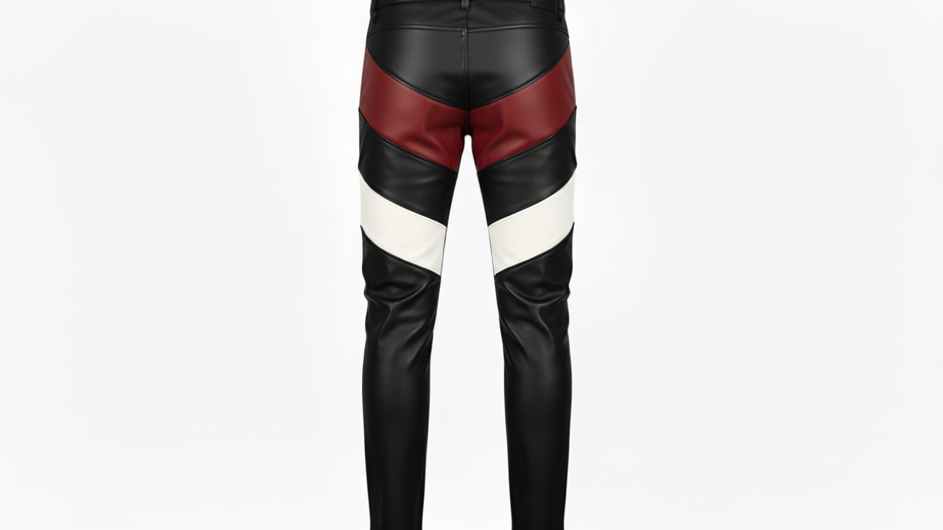 Men’s Black Genuine Leather Café Racer Jacket & Pants Set Black Red Biker Suit