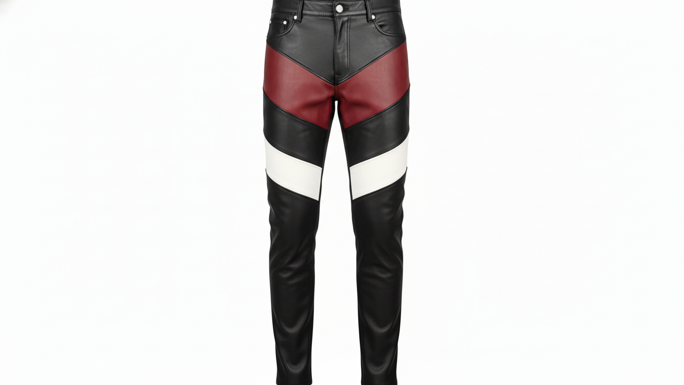 Men’s Black Genuine Leather Café Racer Jacket & Pants Set Black Red Biker Suit