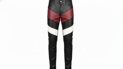 Men’s Black Genuine Leather Café Racer Jacket & Pants Set Black Red Biker Suit