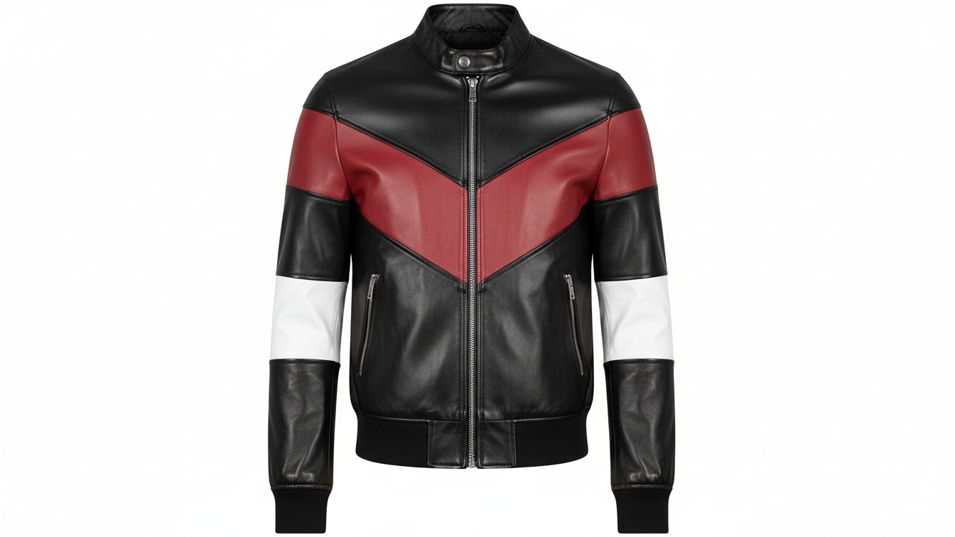 Men’s Black Genuine Leather Café Racer Jacket & Pants Set Black Red Biker Suit