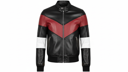 Men’s Black Genuine Leather Café Racer Jacket & Pants Set Black Red Biker Suit