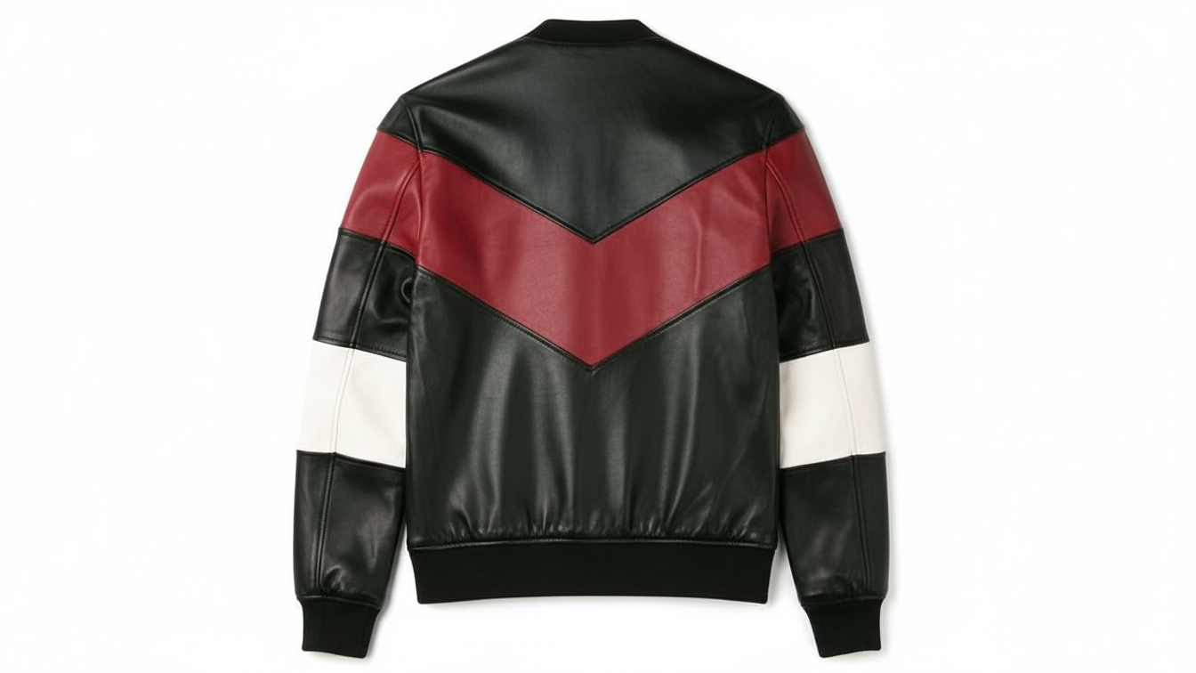 Men’s Black Genuine Leather Café Racer Jacket & Pants Set Black Red Biker Suit