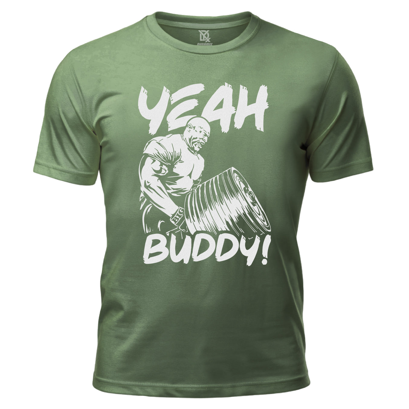 Dynamix Graphic Print "Yeah Buddy" T-Shirt Unisex Slim Fit 100% Cotton Tee For Gym Workout/Causal  Olive Green/Black