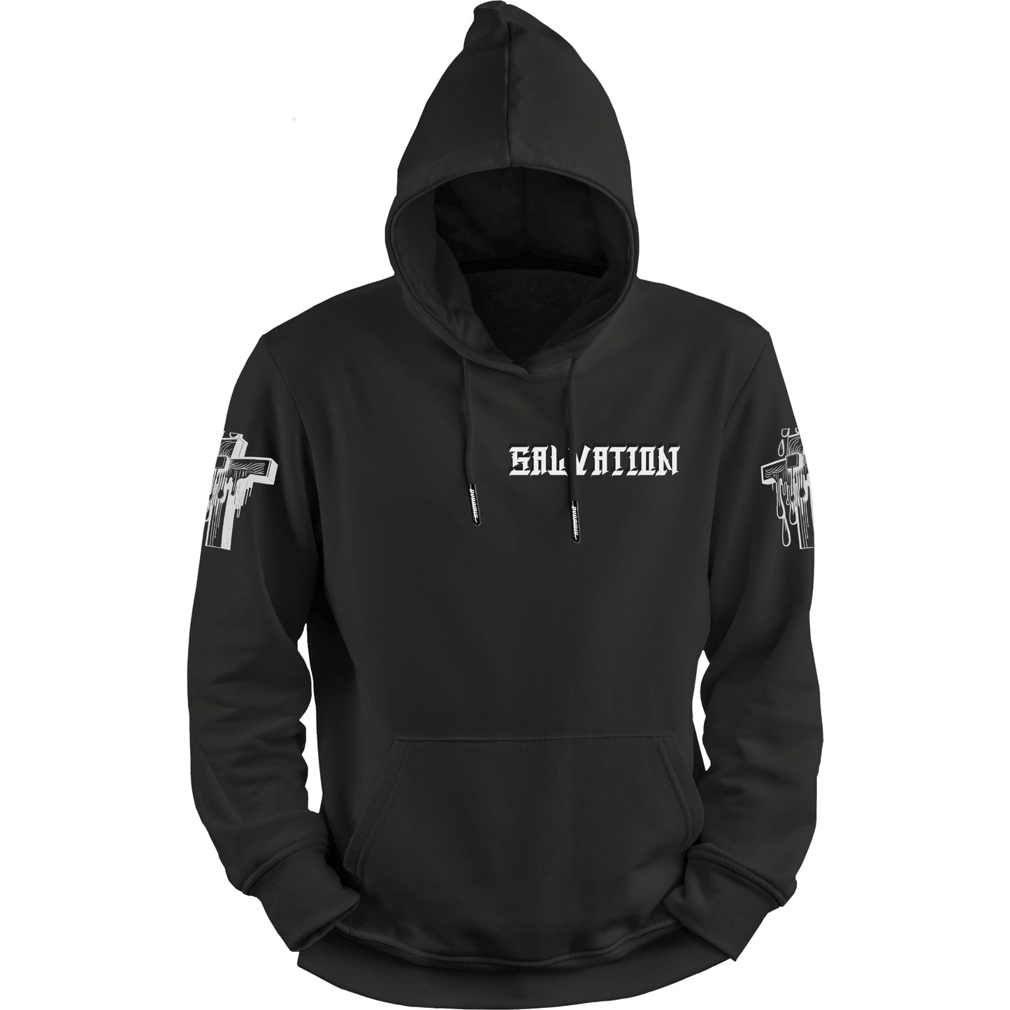 Black Unisex Pullover Hoodie Salvation & Holy Cross Printed Cotton fleece 300GSM