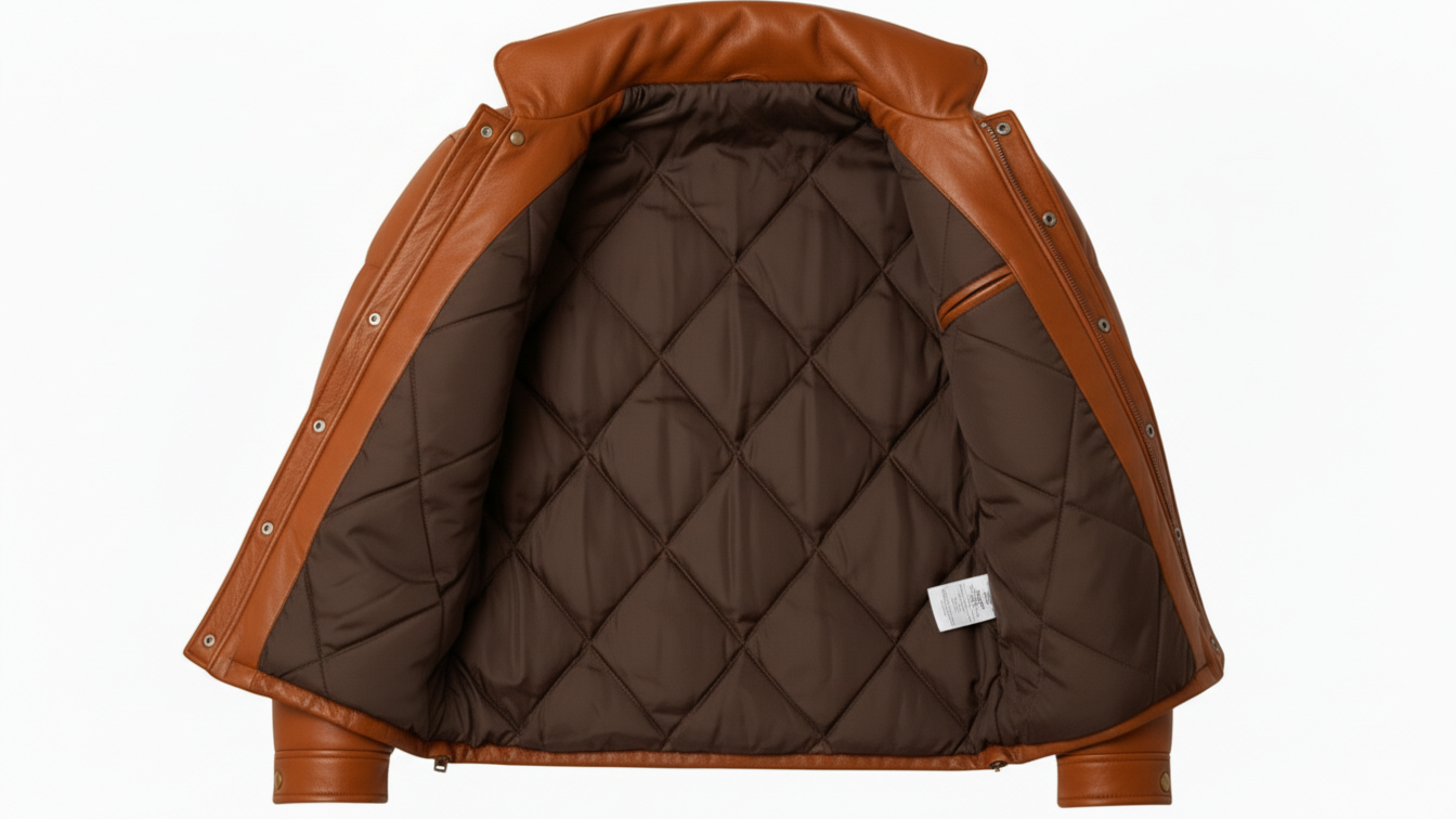 Men’s Brown Genuine Leather Puffer Jacket Quilted Winter Snap Button Coat
