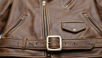 Men’s Vintage Brown Leather Biker Jacket with Multiple Zipper Pockets - Moto