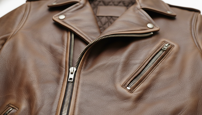 Men’s Vintage Brown Leather Biker Jacket with Multiple Zipper Pockets - Moto