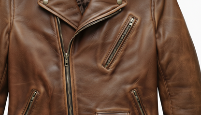 Men’s Vintage Brown Leather Biker Jacket with Multiple Zipper Pockets - Moto