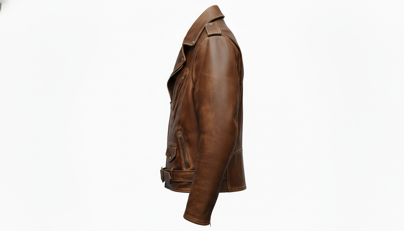 Men’s Vintage Brown Leather Biker Jacket with Multiple Zipper Pockets - Moto