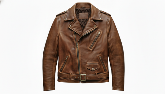 Men’s Vintage Brown Leather Biker Jacket with Multiple Zipper Pockets - Moto