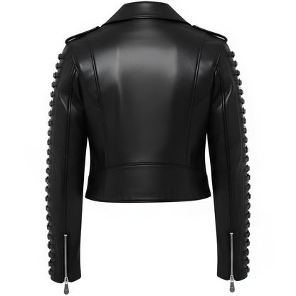 Black Leather Biker Jacket – Buckle Sleeve Detail
